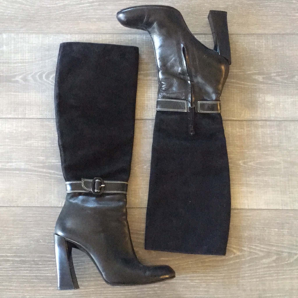 Vintage Chanel Era Karl Lagerfeld French Designer Leather / Suede Tall Boots